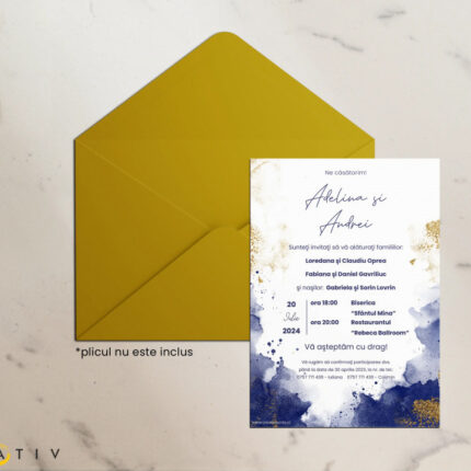 Invitatie de nunta Blue&Gold Watercolor