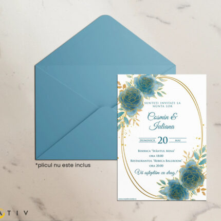 Invitatie de nunta Blue Gold