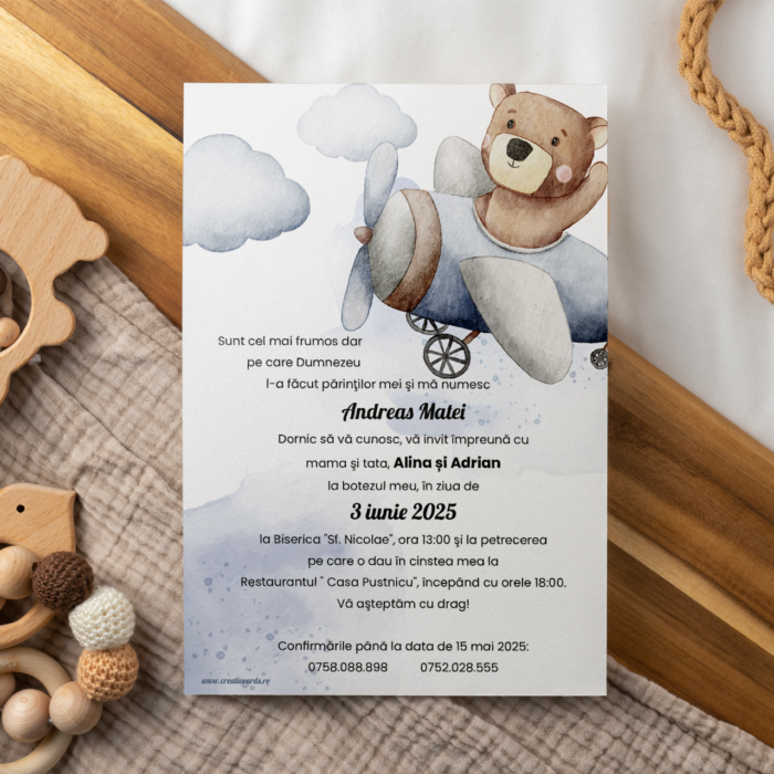 Invitatie de botez cu ursulet