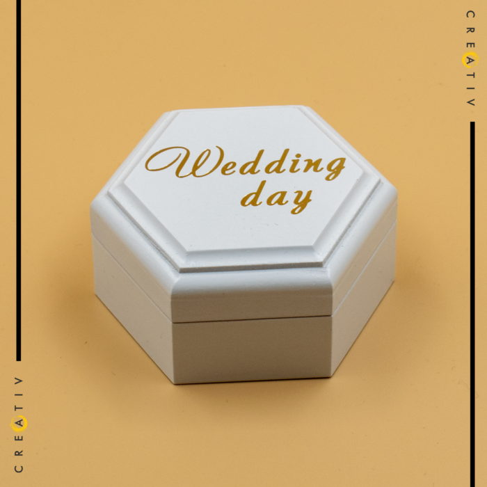 Cutie pentru verighete hexagonala Wedding day