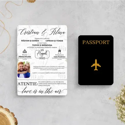 Invitatie de nunta pasaport black simple