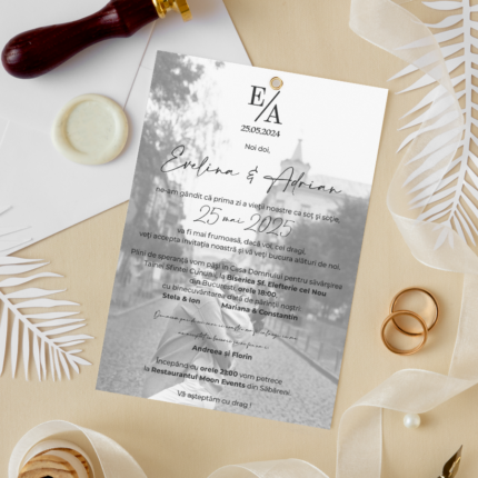 Invitatie de nunta cu fotografie si hârtie de calc